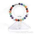 Hot Fashion 7 Chakra 8MM Stone Round Beaded​ Stretch Bracelet with Leapard Head